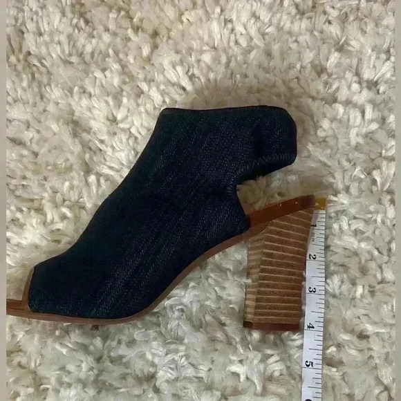 Franco Sarto Denim and Brown Peep-Toe Ankle Boots - Picture 10 of 12